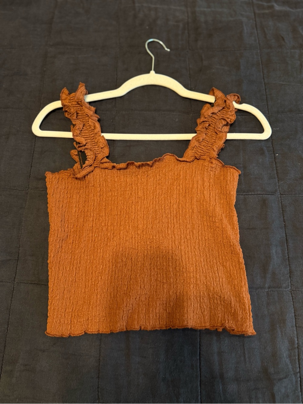 Women’s burnt orange Ruffle Strap Smocked Tank Top